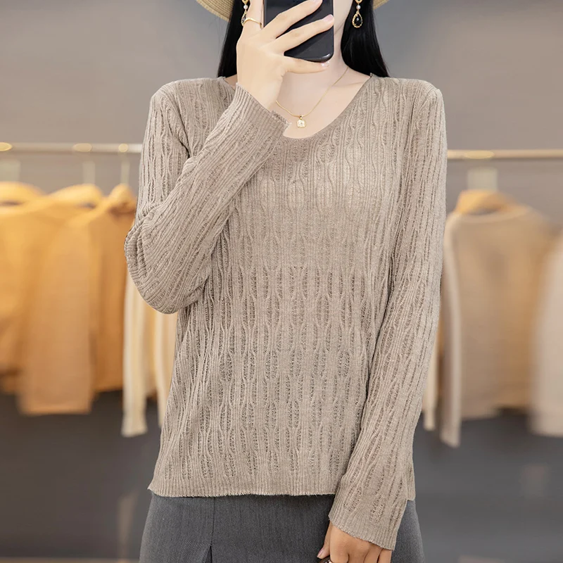 2023 New Temperament elegant Cashmere sweater women thin Spring and Autumn V-neck loose cashmere thin sweater women