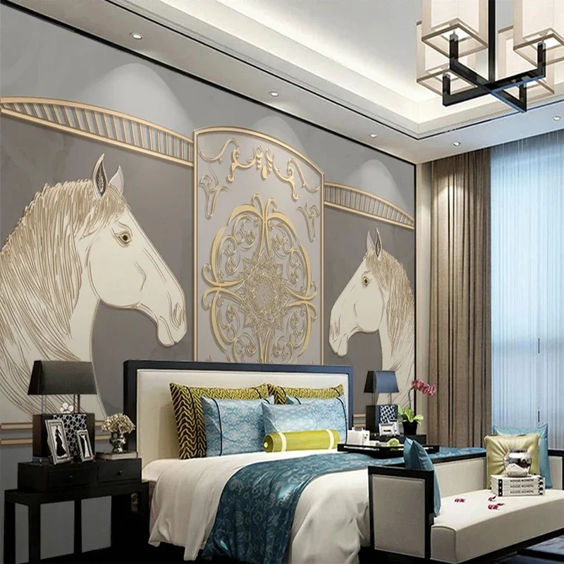 Custom 3D Photo Luxury European Home Decor Gold Horse Large Mural Non-woven Wallpaper for Bedroom Living Room Background Wall