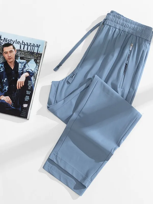 

Ice Silk Elastic Sports Pants Men Casual Versatile Loose Lightweight Cool Breathable Wide Leg Pants Trendy Straight Leg Trousers