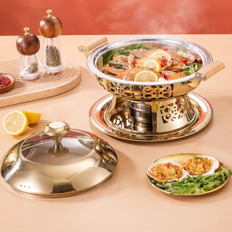 304 Stainless Steel Alcohol Hot Pot, Dual-Use Tabletop Cooker for Seafood or BBQ, Fast Heating, Detachable Design, Durable
