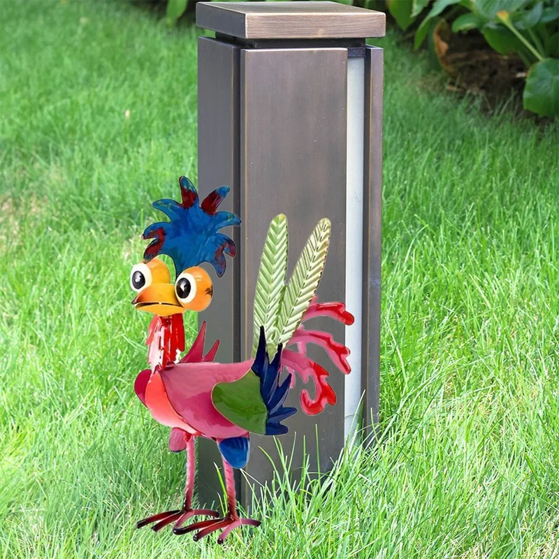 1 pz, gallo in metallo strano all'aperto, decorazione del gallo in metallo da cortile, decorazione del gallo statua di pollo da giardino all'aperto