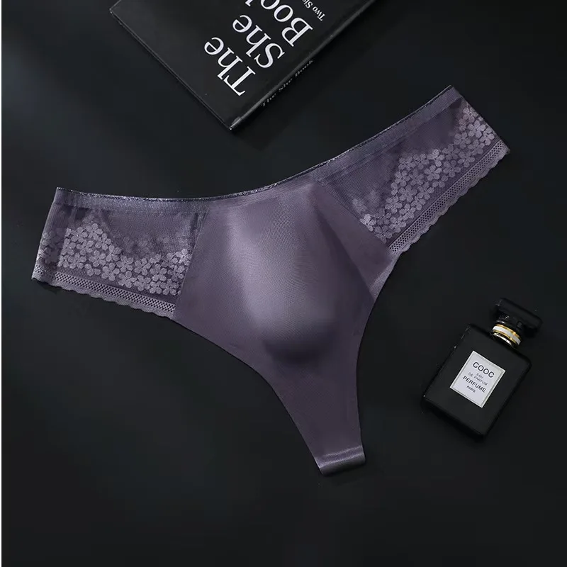 Sexy Mens Seamless Thong Ice Ultra Thin Sports Fitness Bulge Pouch G-string Male Panties Low Waist