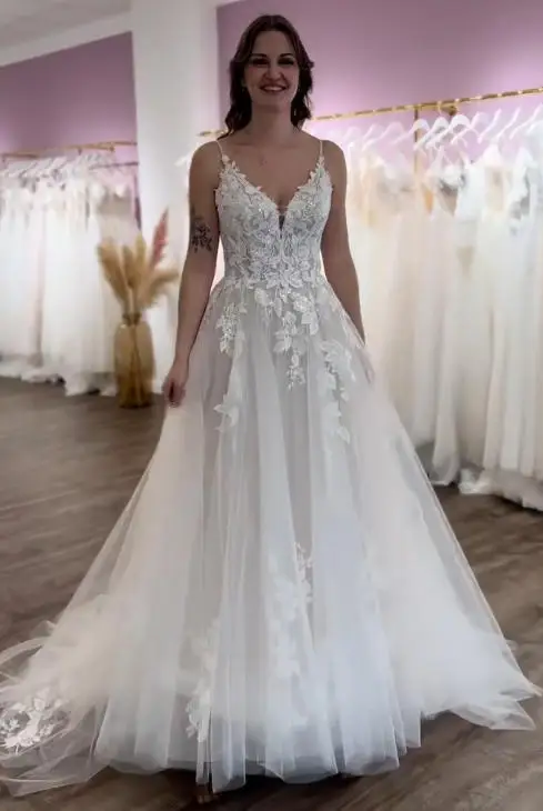 Sevintage 2025 زينة الدانتيل فستان الزفاف السباغيتي Strape تول ألف خط فستان زفاف مخصص رداء دي ماري