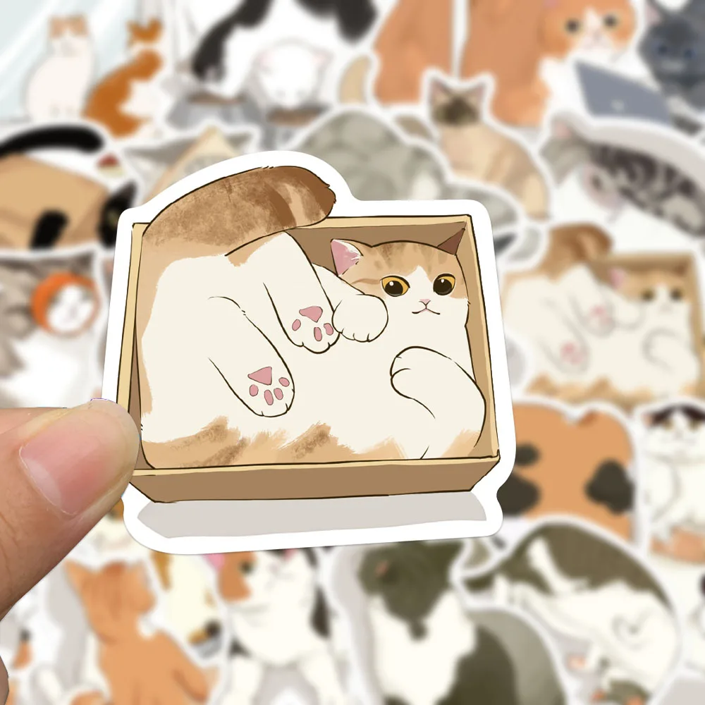 50PCS Lethargic Kitty Stickers Cute Cartoon Animals Decals For Luggage Notebooks Phone Case Skateboard Stickers DIY Cartoon Toy