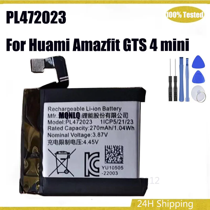 Original Battery PL472023 For Huami Amazfit GTS 4 mini 270mAh Replacement Battery 472023 Bateria + Tools