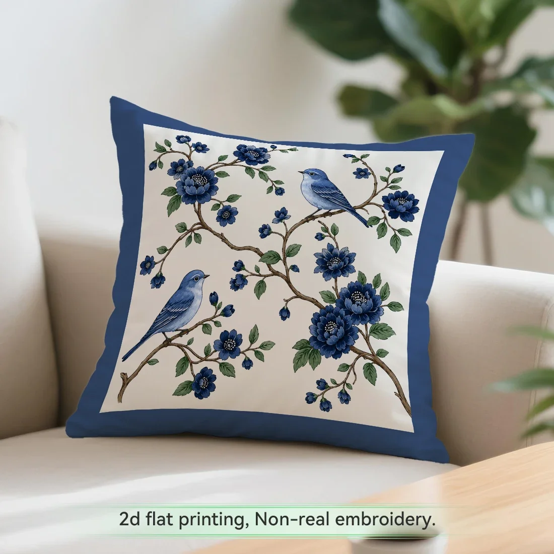 Blue White Porcelain Blue Flower Bird Cushions Pillowcase Polyester Cushion Cover Throw Pillow Pillowcover Home Car Sofa Decor