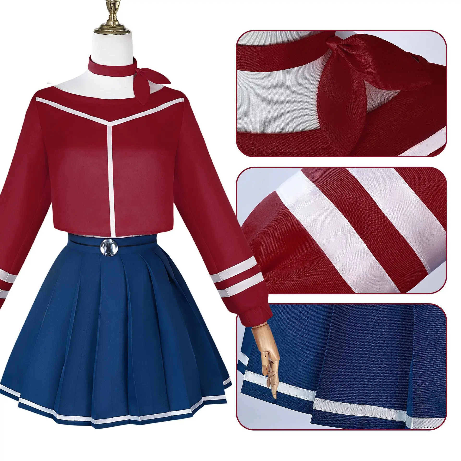 Crazy Mita Cosplay Costume Wig MiSide Game RolePlay Women Primary Yandere Outfit Halloween Creepy Mita Party Red Blue Uniform