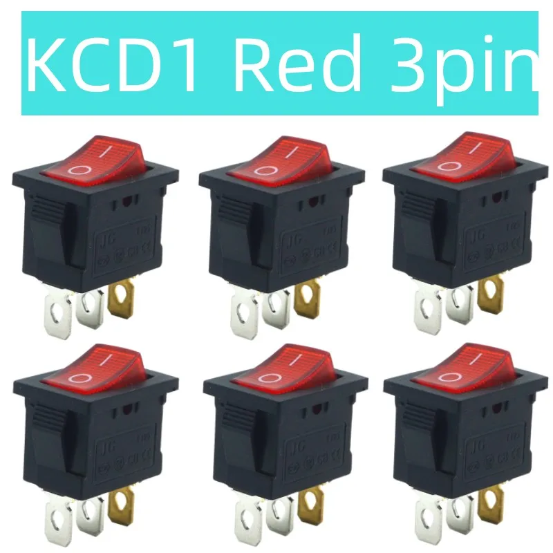 Interruptor de alavanca vermelha para barco marinho, 3 pinos ON, ON, ON, KCD1, Mini barco, 10PCs, AC 250V, 6A, 125V, 10A