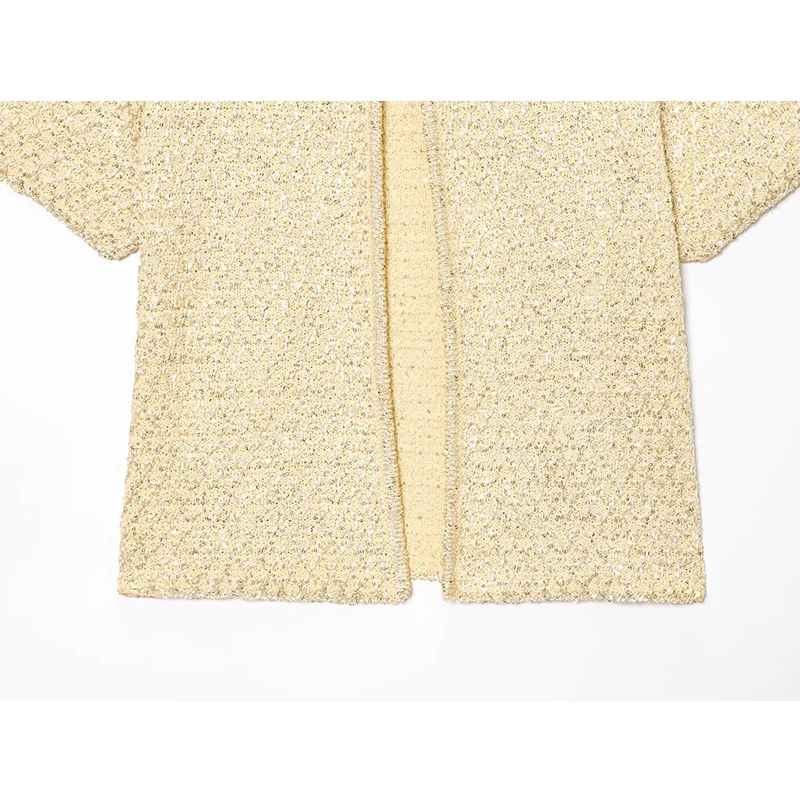 Cardigans courts tricotés à paillettes pour femmes, Chic et élégant, nouvelle mode, pull à manches courtes, haut en tricot décontracté, 2025
