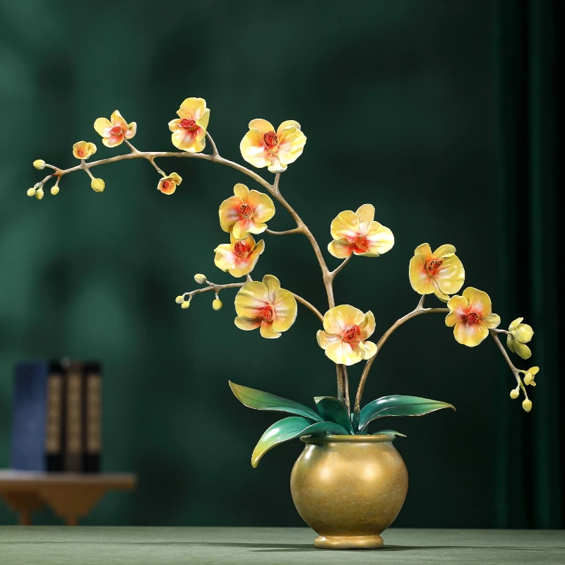 Color copper Phalaenopsis ornament, living room entrance office decoration, housewarming gift
