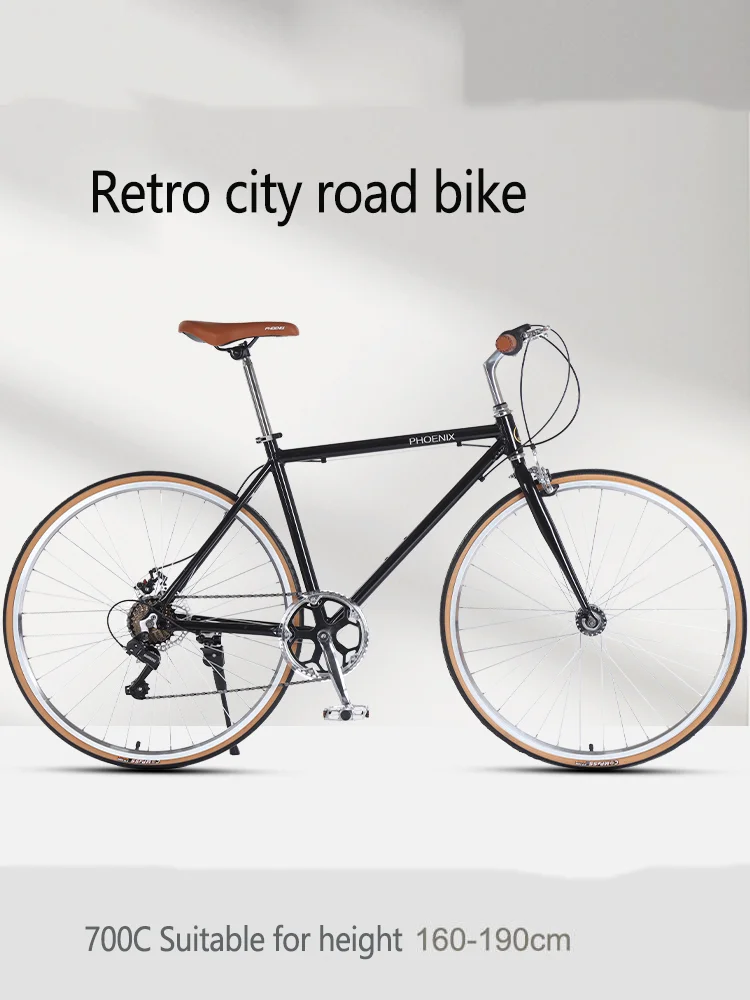 Retro Road Bike for Adults, Aluminum Alloy, V-brake, Disc Brake, Commuting, Vintage Bicycle, 7 Speed