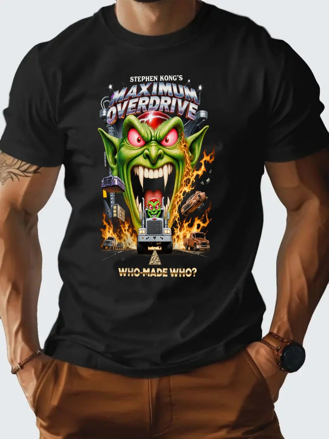The Extreme Overload Demon Pattern T-shirt Depicts A Monster Burning with Flames, Which Is Terrifying and Urban Style