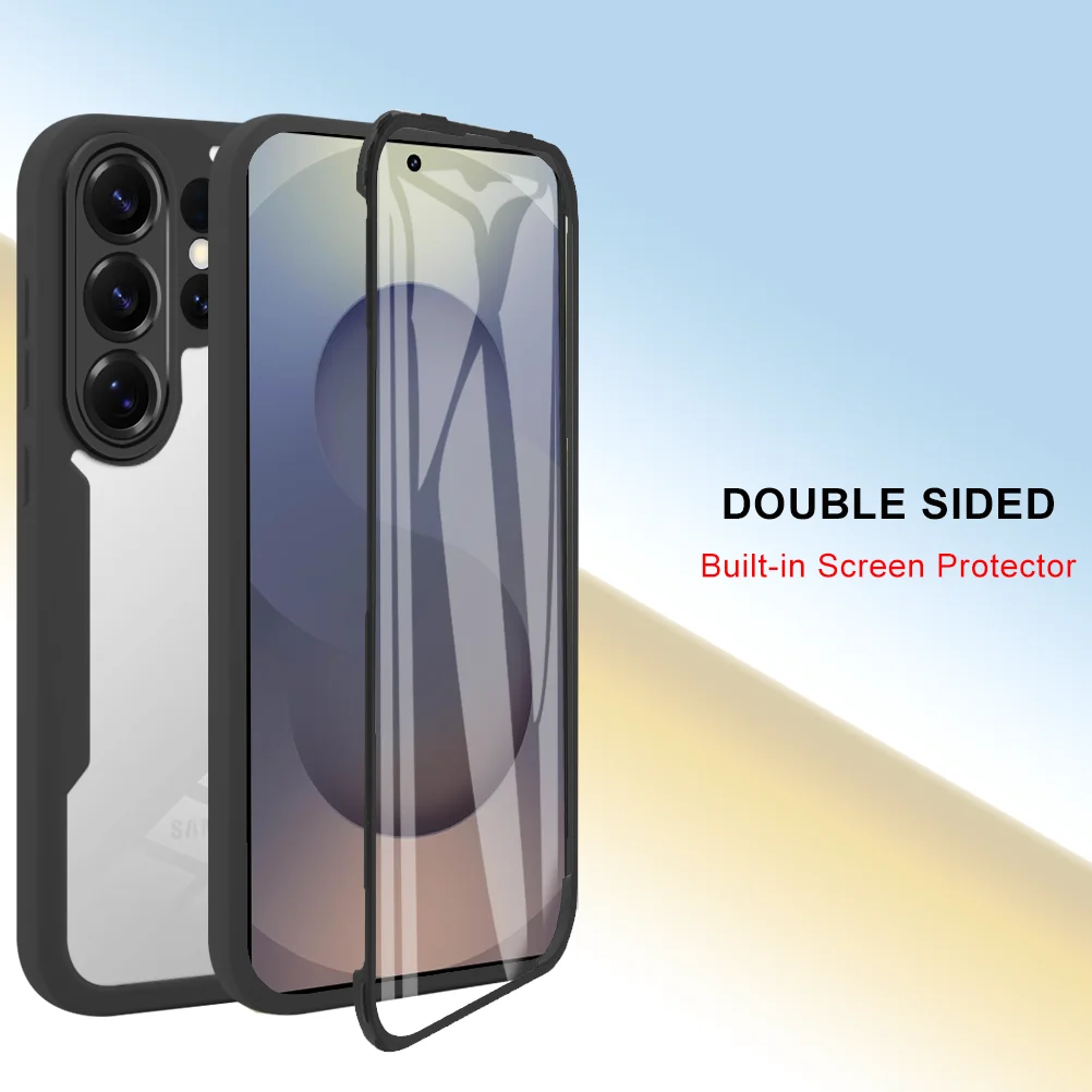 360° Full-Body Shockproof Case for Samsung Galaxy S26Ultra/ S25/ S24Ultra/S25Plus, Soft TPU + Hard PC Clear Transparent Cover