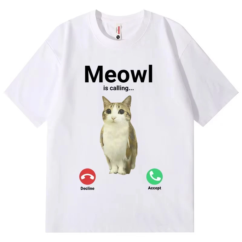 T-shirt humoristique « Meowl appelle » avec motif chat et hibou, T-shirt d'été à manches courtes pour femme, T-shirt décontracté tendance