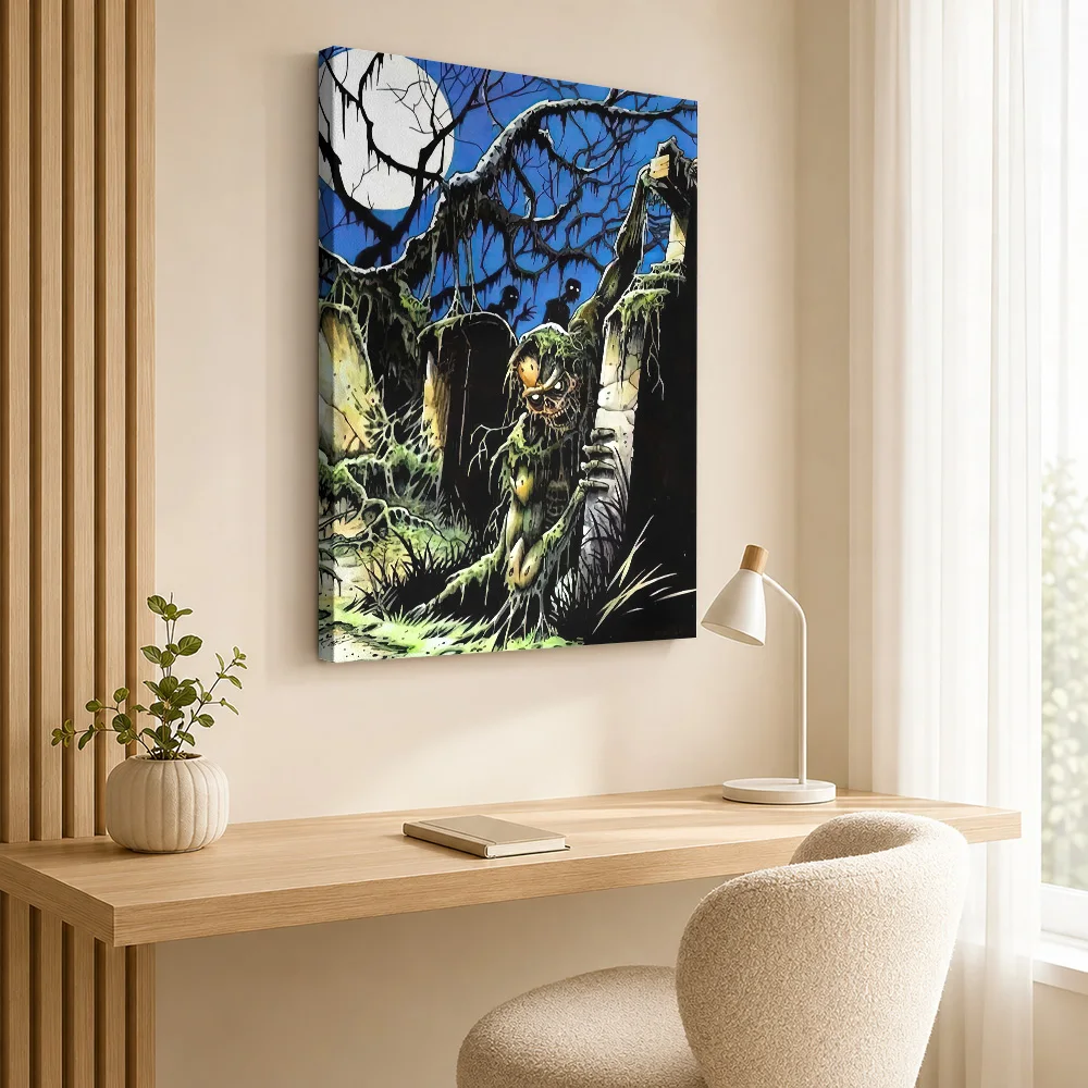 Spooky Zombie Graveyard Scene Canvas Painting Poster Personalized Gothic Horror Wall Art for Bedroom Decor Gift for Collectors