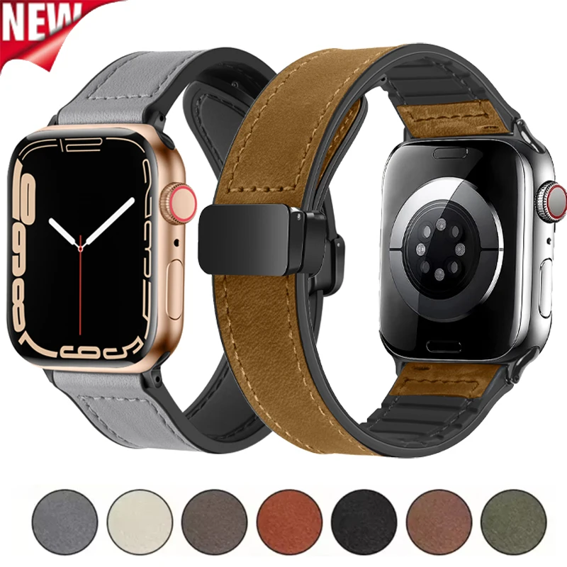 Lederarmband für Apple Watch Ultra 3 2 49mm Band 46mm 42mm 44mm 45mm 40/41mm Herren Magnetarmband für iWatch Series 11 10 9 8
