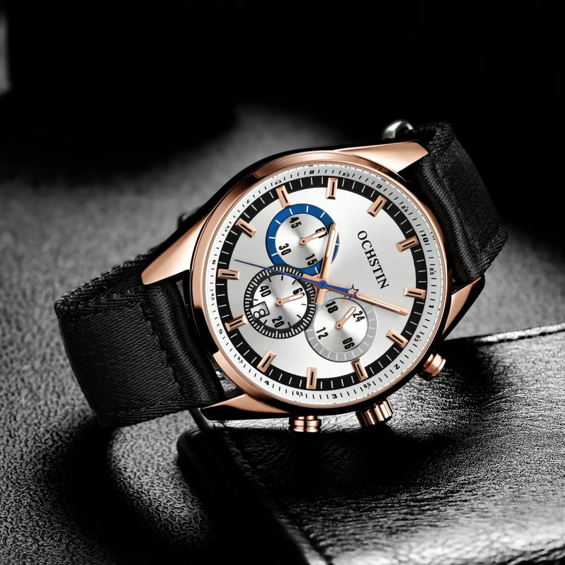 

Business Original Luxury Chronograph Men's Sport Watches Three Eyes Series Leather Strap Quartz Wristwatches Luminous