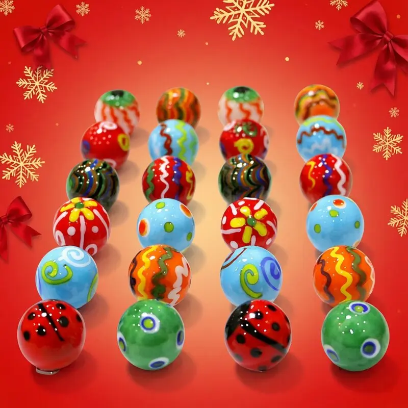 24pcs 18mm Xmas Home Decor Creative Handmade Glass Balls Marbles Rarity Children Puzzle Game Toys Cute New Year Gifts For Kids