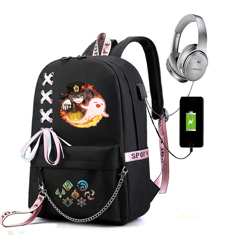 Genshin Impact Hu Tao School Bag for Teenager Girls Mochila Xiao Kaedehara Kazuha Girl Bagpack Usb Port School Backpack Rucksack