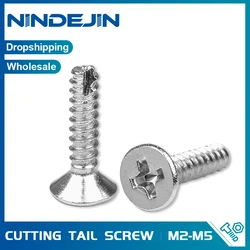 20-100pcs Cross Flat Head Cutting Tail Screw M2 M2.3 M2.6 M3 M4 M5 Stainless Steel Cut Tail Tapping Screw for Wood Plastic