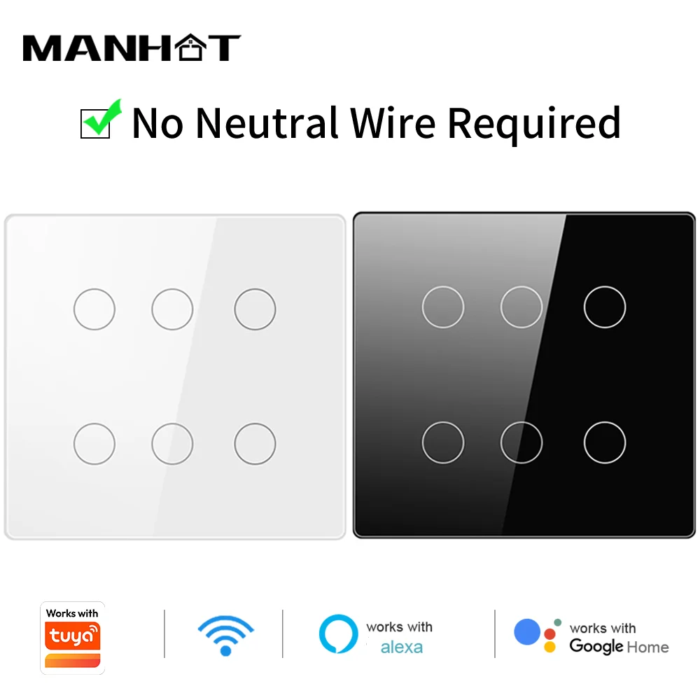 

WiFi Smart Light Switch 4/6 gang Brazil Standard 4x4 Touch Panel Switches APP Voice Control for Tuya Alexa Google Home 100-250V