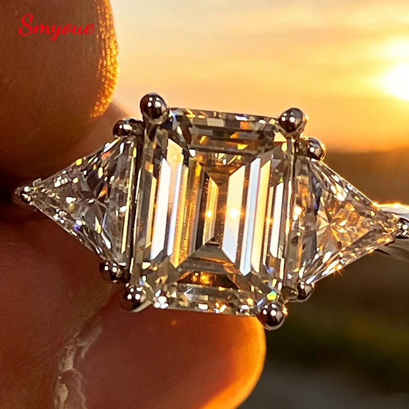 

Smyoue Radiant Cut 3ct Full Moissante Wedding Rings for Women Lab Grown Diamond Promise Band Plated Platinum Marriage Rings GRA