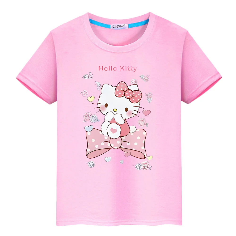 hello kitty Summer Print 100%Cotton T-shirt Anime Tees pride tshirt Cute Short Tops y2k one piece kids gift boys girls clothes