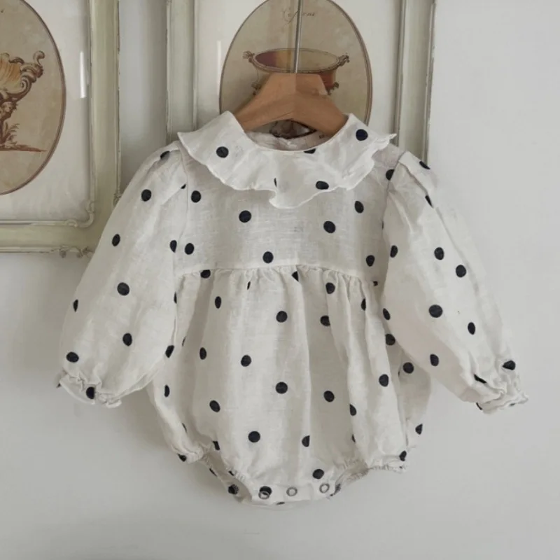 

2025 Baby Autumn New Product Wave Point Crawler Clothing Korean Long Sleeve Jumpsuit Cute Sweet and Western Style