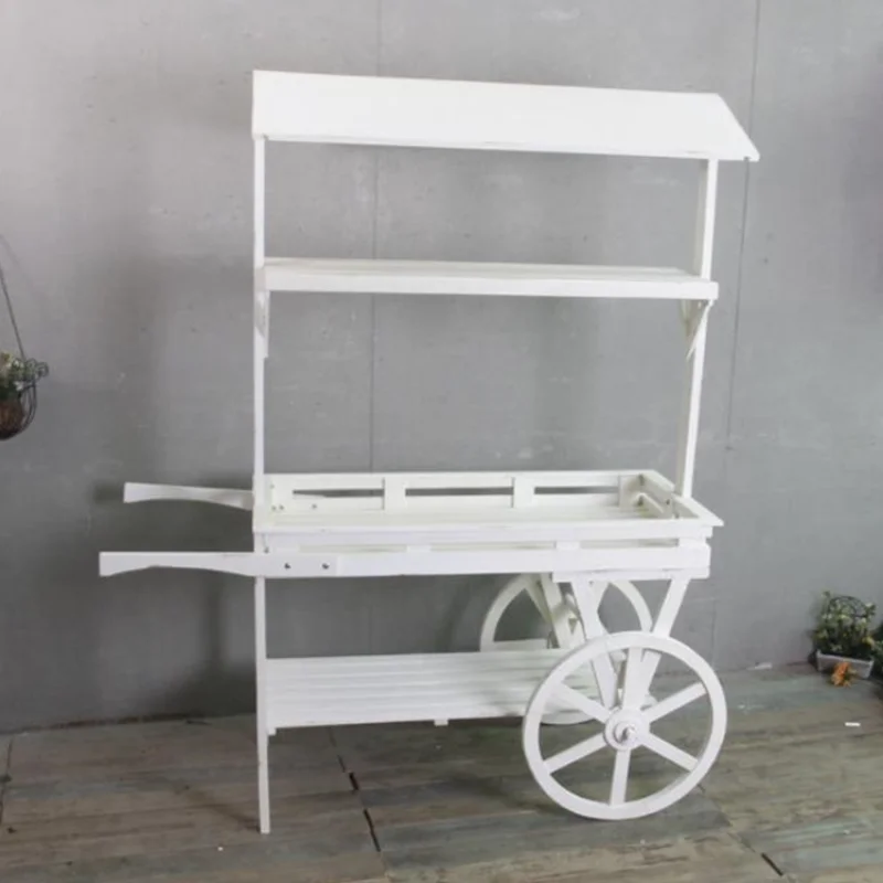 Beautiful white wooden wood cart wheels for party white cart events rent birthday wedding kids candy flower white wooden cart