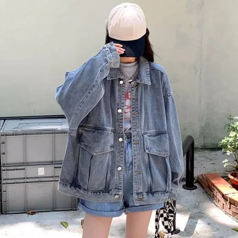 Plus maat 5XL 140 kg herfst denim jassen voor dames streetwear oversized jassen losse uitloper