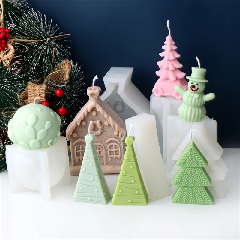 3D Weihnachtsbaum Silikon Kerze Form DIY Weihnachten Ornamente Herstellung handgemachte duftende Seife Gips Harz Festival Geschenke Dekor