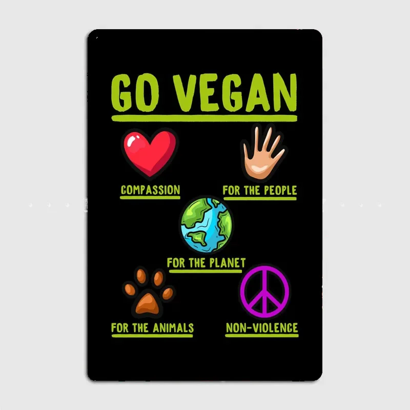 Go Vegan Diet Healthy Modern Aesthetic Metal Plaque With Food Poster Decoration For Room Or Bar