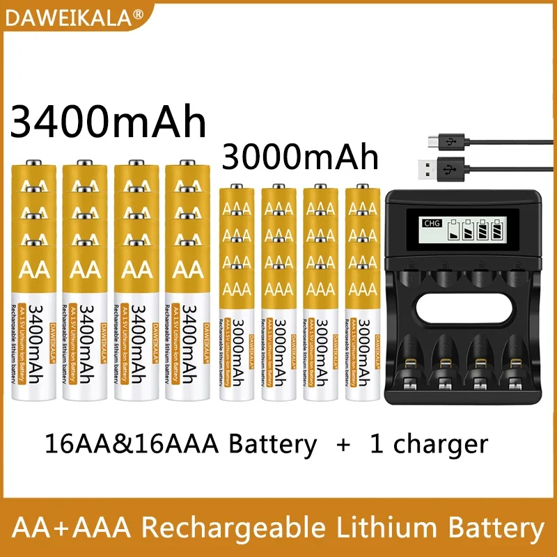 2024 100% Original AA/AAA Battery 1.5V Rechargeable Polymer Lithium-ion Battery 1.5V AA/AAA Battery with USB charger