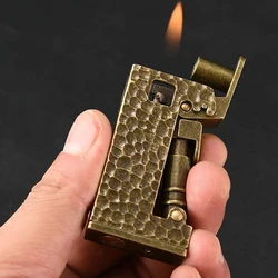 Metal retro Portable Semi-automatic Mechanical Catapult Kerosene Open Flame Lighter With Three Sides Firing, Windproof Lighter