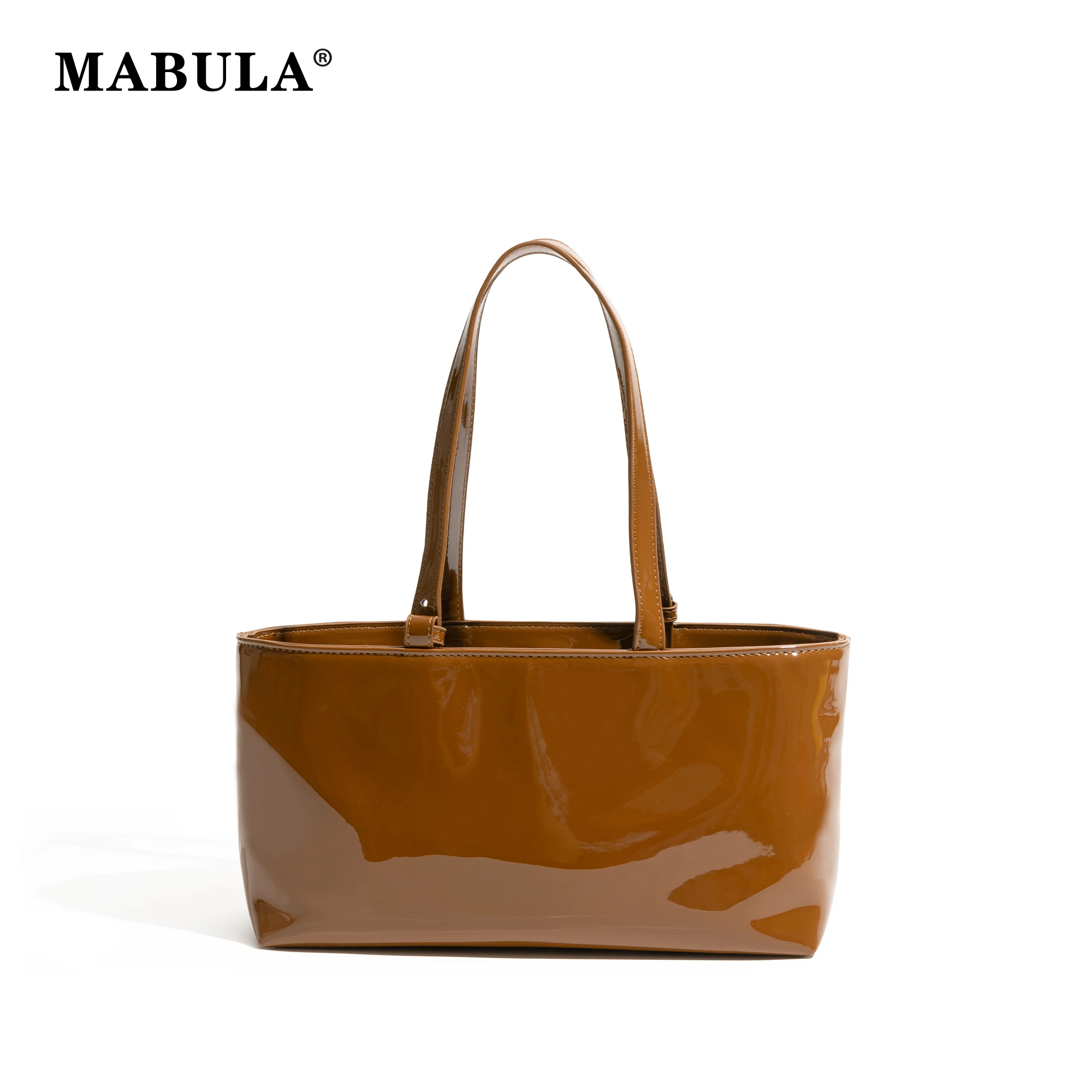 

MABULA Vintage PU Leather Tote Handbag For Ladies Phone Purse Glossy Lacquer Leather Luxury Design Women's Underarm Shoulder Bag