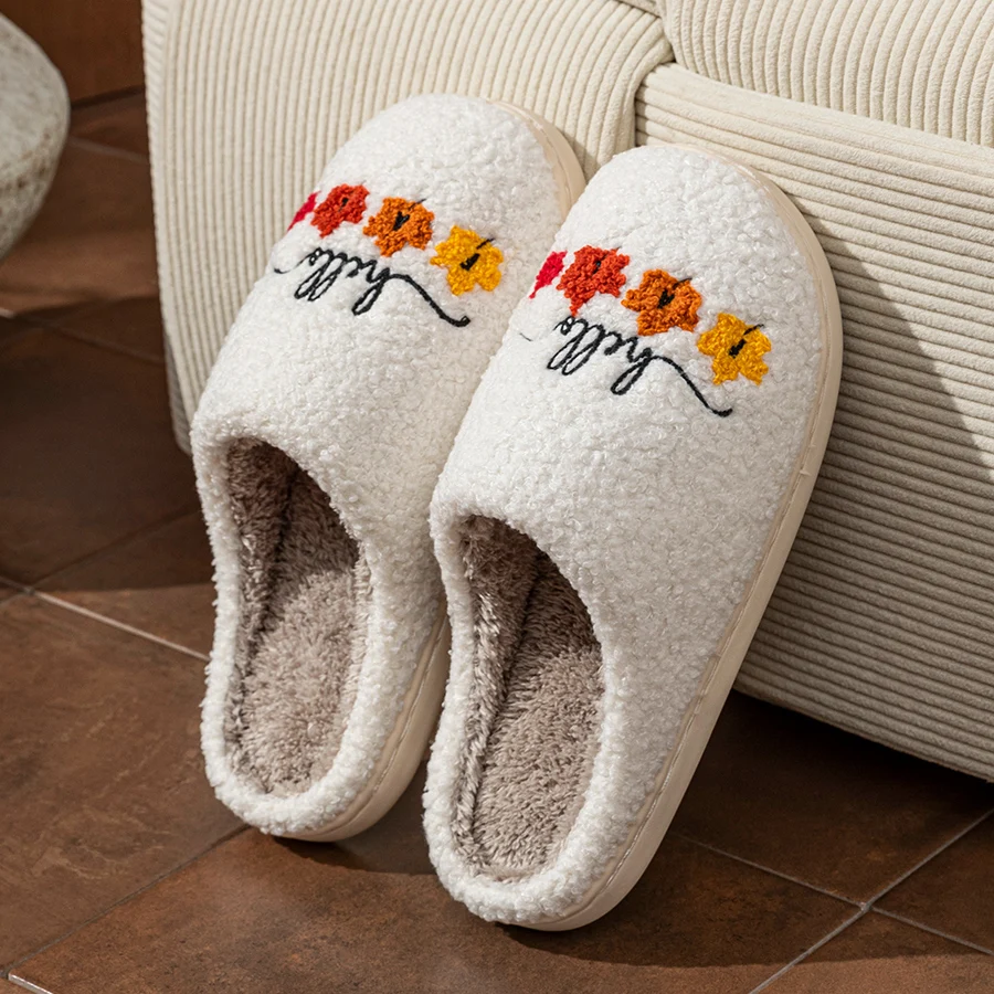 Winter damesslippers binnen zacht ademend comfortabel herfstbladeren paar mode winterhuisschoenen