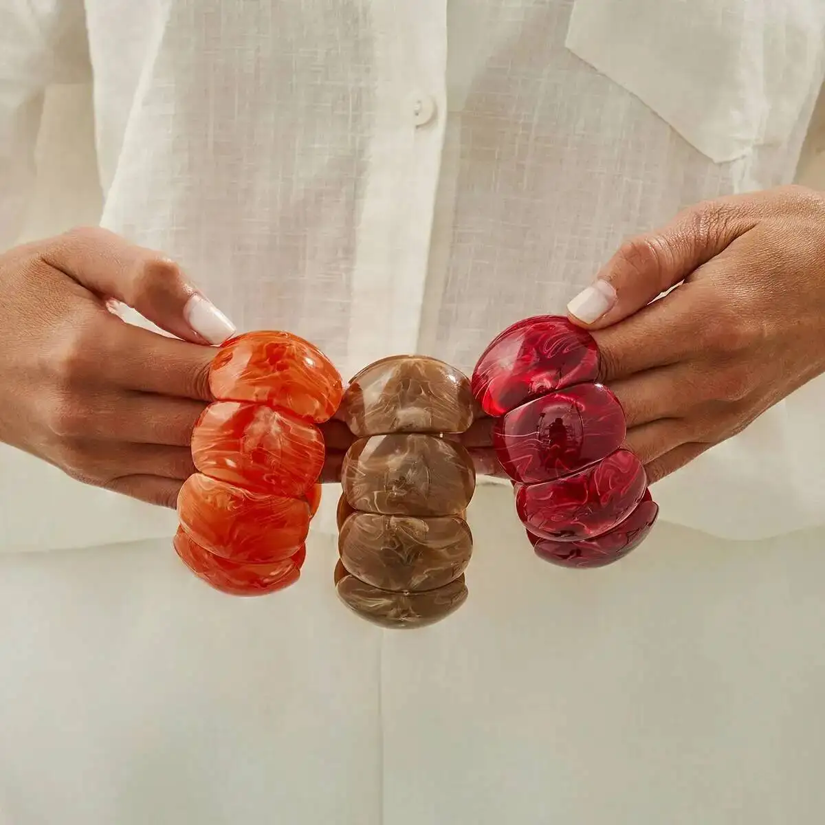 

3 Styles Boho Smudging Thick Acrylic Wide Elastic Bracelet Women Vintage Punk Geometric Elastic Bangles Hand Jewelry