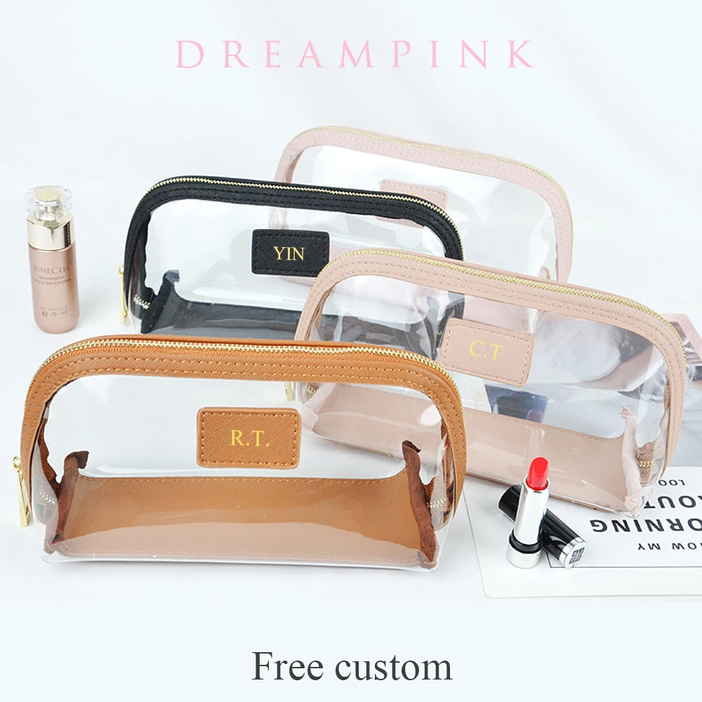 

Custom Letters Transparent Makeup Bag Fashion Waterproof Travel Accessories Personalize Name Female Clear PVC Zip Cosmetic Pouch