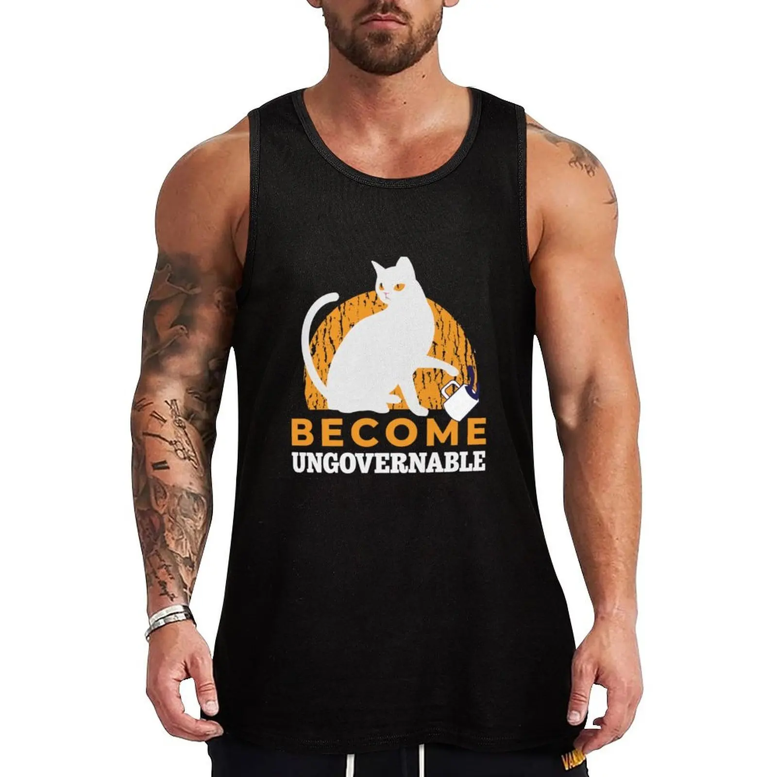 

Become Ungovernable Cat Drink Tank Top mens clothing gym wear men Sleeveless T-shirt
