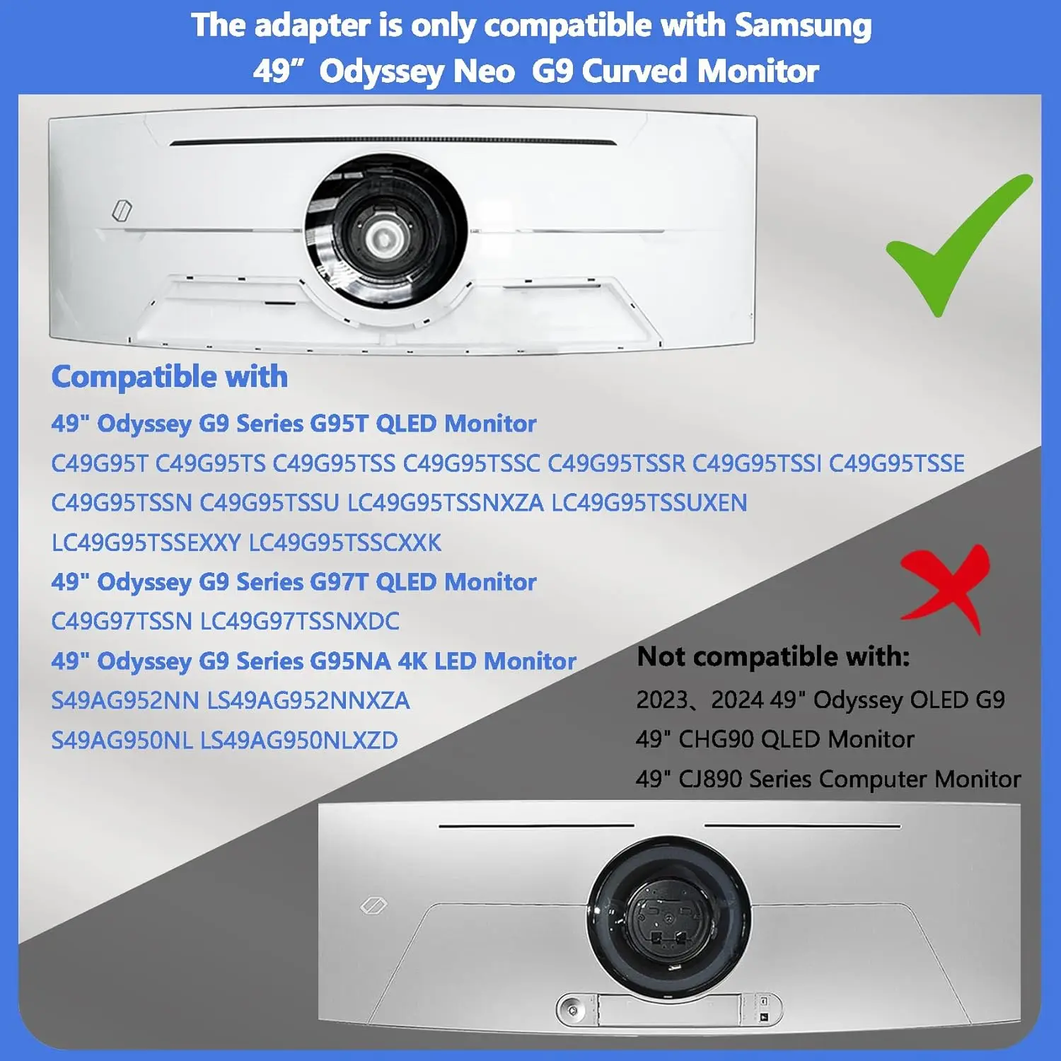 Brand NEW Odyssey G9 Wall Mount Adapter Bracket is Only Compatible with Samsung 49” Neo Odyssey G9 Curved Monitor C49G95T