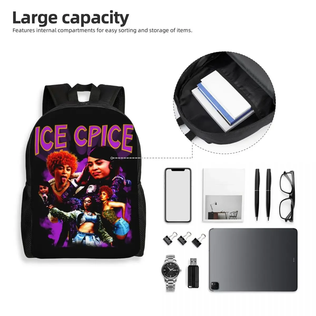 Custom Ice Spice Collage Hiphop Music Rap กระเป๋าเป้สะพายหลังสําหรับผู้ชายผู้หญิงกันน้ํากระเป๋าโรงเรียนวิทยาลัยการพิมพ์ Bookbags