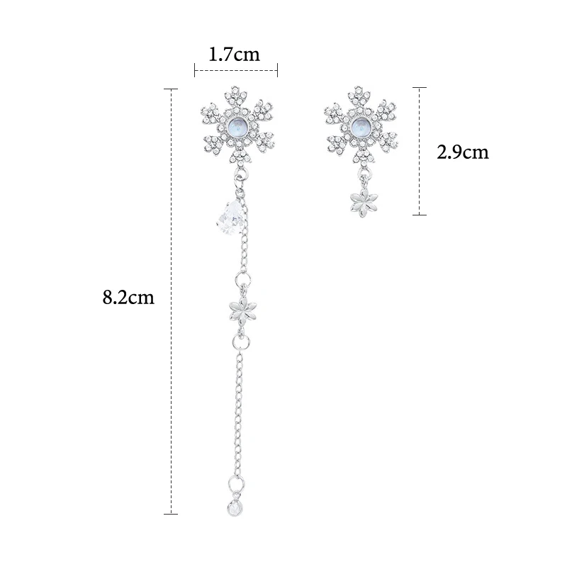 أقراط ندفة الثلج الزركون المزخرفة بحجر الراين؛ تصميم شرابة غير متماثل لمجوهرات حفلات المكتب الفاخرة للنساء #6