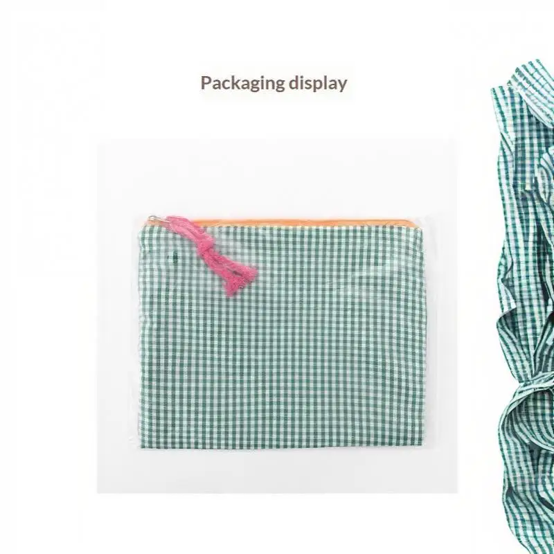 Koreanische karierte Make-up-Tasche aus Baumwolle mit großem Fassungsvermögen, Reißverschluss, Kosmetik-Aufbewahrungstasche, tragbare Reisewaschtasche für Mädchen, Geschenk – Detail 17