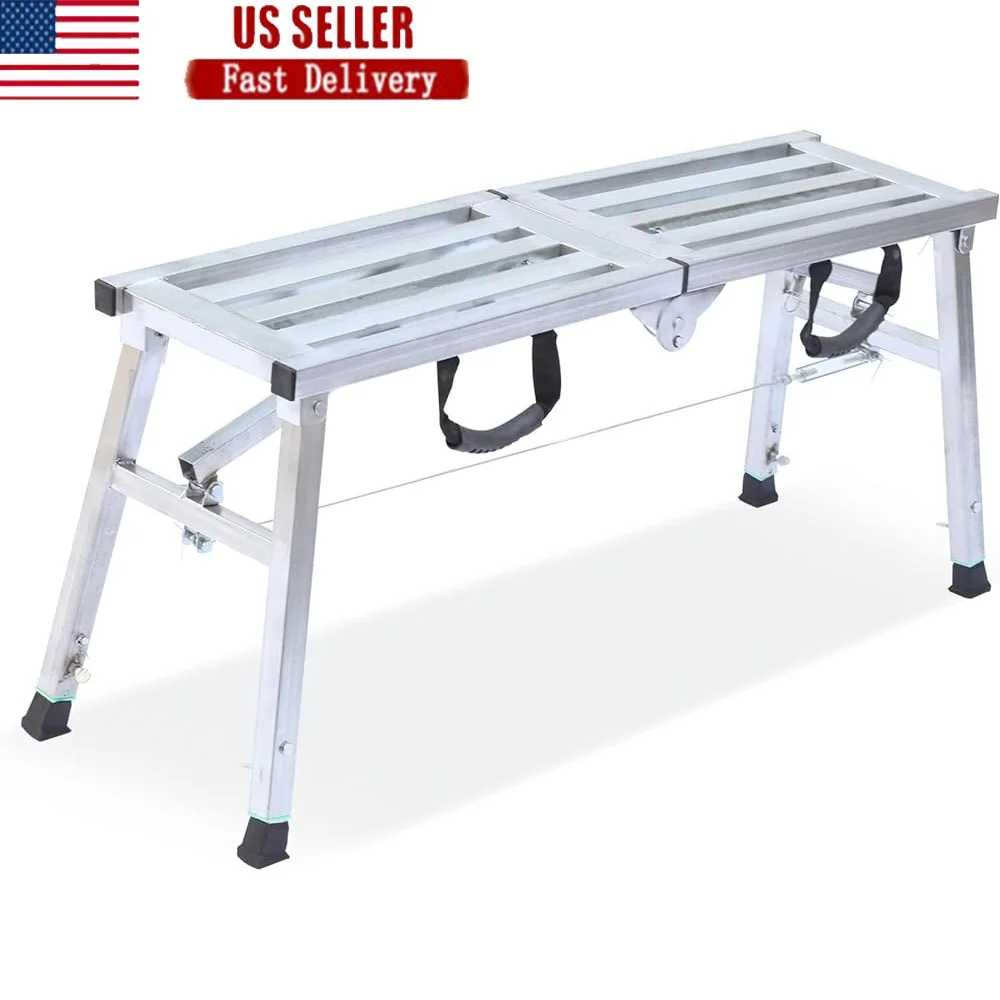 Plataforma de andaime dobrável ajustável, escada de aço portátil, classificação de trabalho de 400lbs, suporte de trabalho de limpeza rv, design antiderrapante