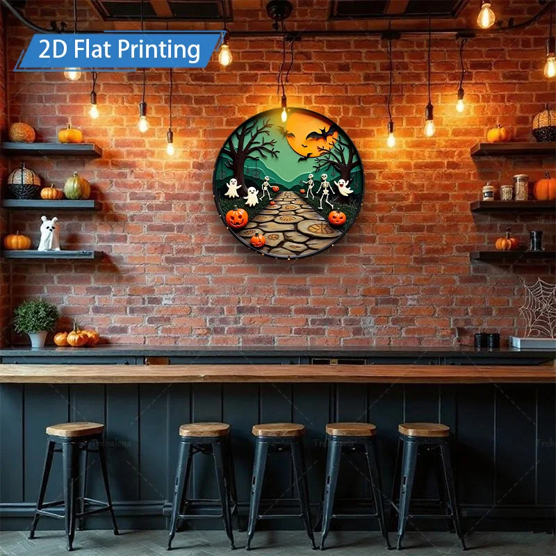 1 قطعة علامة معدنية، 4 × 16 بوصة مسار الهالوين المخيف 2D طباعة مسطحة معدنية فنية لتزيين الحائط #4