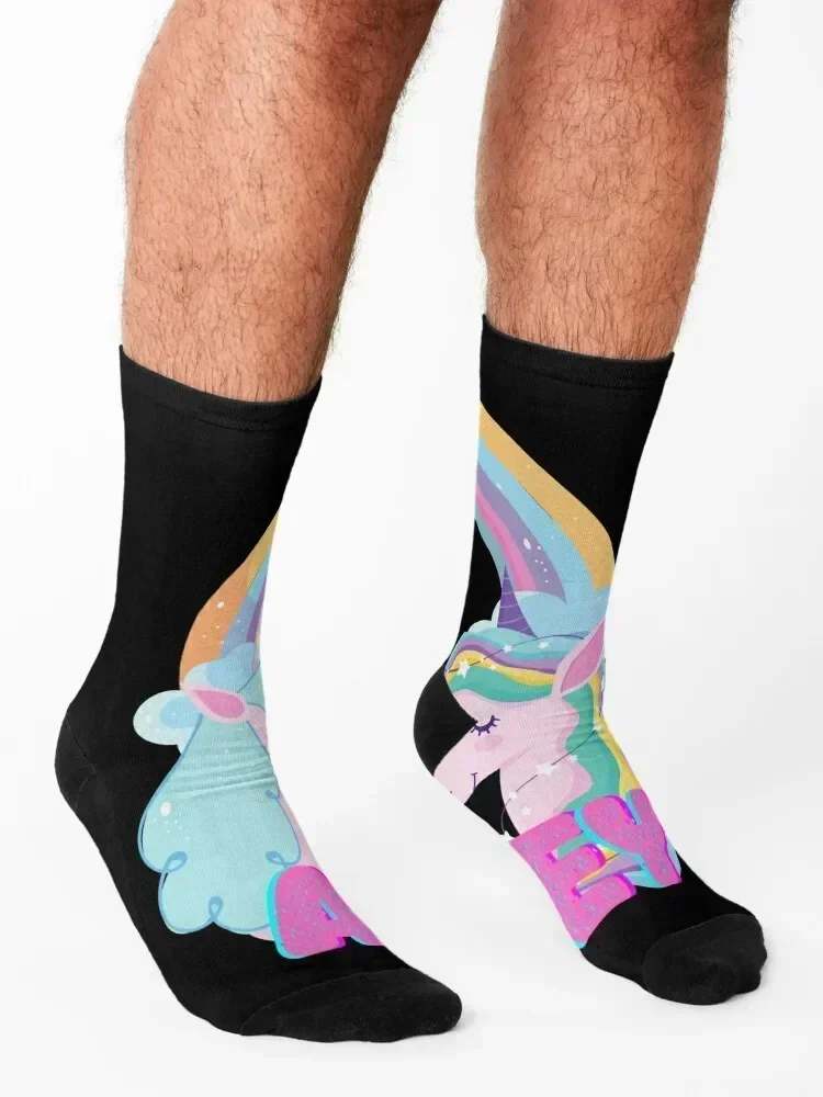 A For Adley - Adley, Rainbow Unicorn Socks colored hiphop cartoon fashionable Girl'S Socks Men's