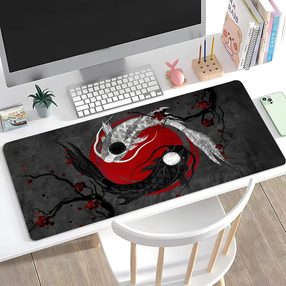 Japanese Koi Fish Sun Cool Mousepad Large Anti-Slip Mouse Pad Stitched Edges Mat Durable Desk Laptop Gaming​ Keyboard Pad XXL