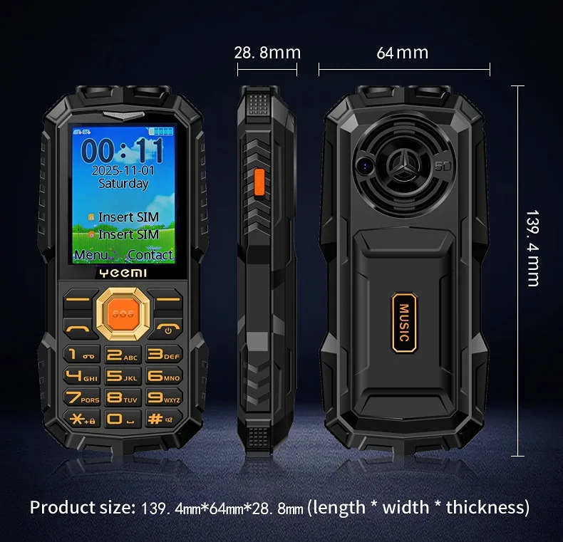 YEEMI Q5 LTE 4G Mobile Phone 2.4'' Screen 3000mAh Dual SIM HD Call Camera FM Double LED Flashlight Type-C Outdoor Button Phone