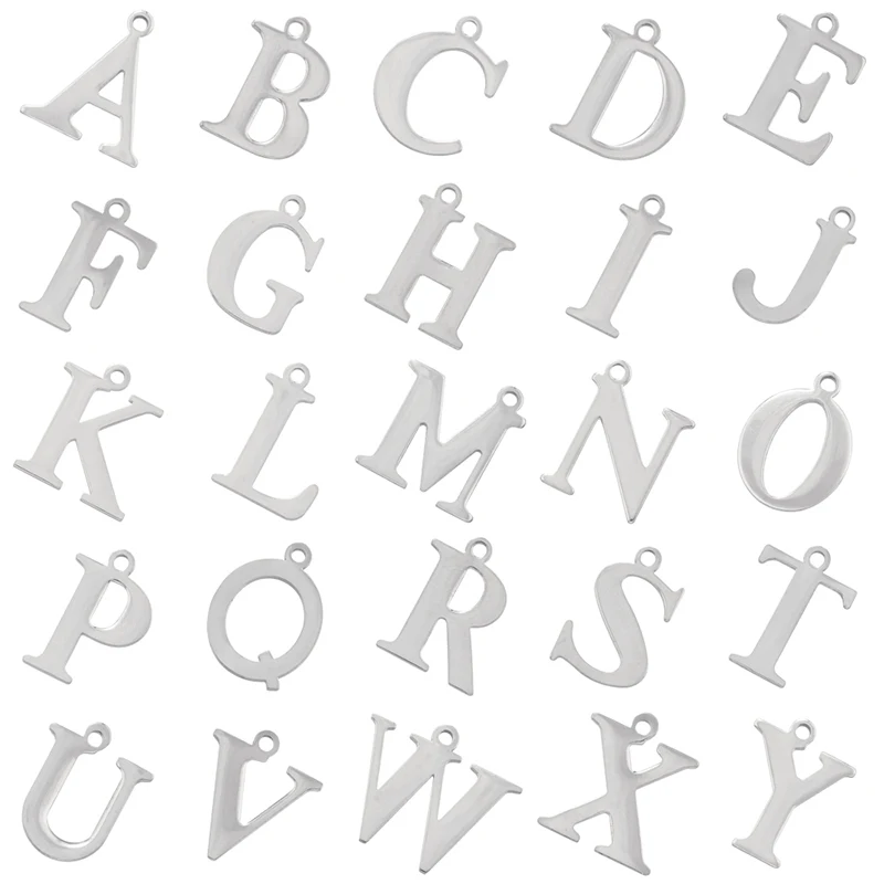 ZHUKOU stainless steel 26 letters charms for jewelry making Silver color initial charms for jewelry DIY jewelry materials VD1319