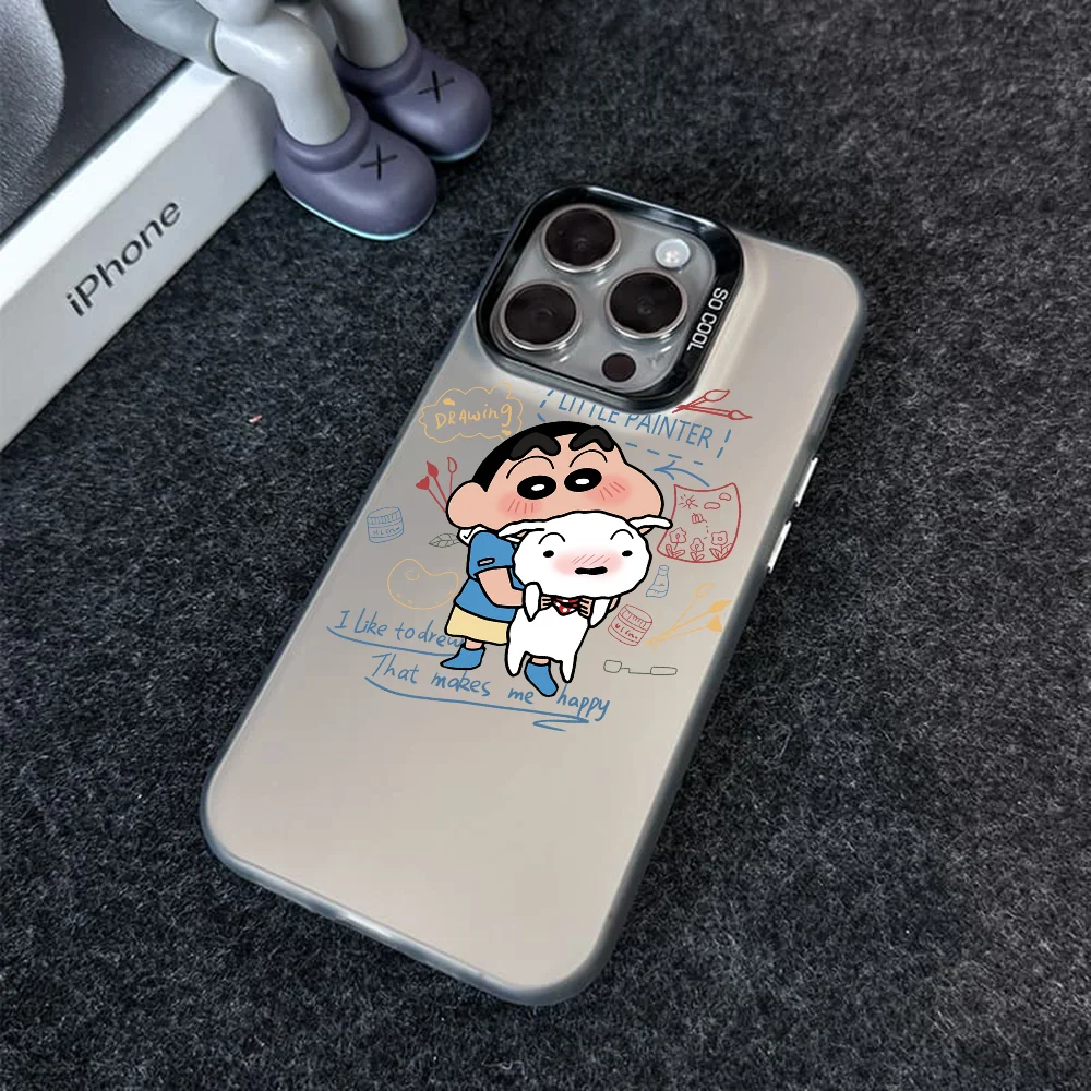 C-Crayon S-Shin-chan Phone Case Phone Case IMD color silver shell For iPhone 16 15 14 13 12 11 Pro Max Plus